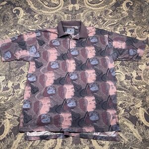 Vtg 90s Generra Mens Size Large Geometric Pattern Short Sleeve Polo Artistic